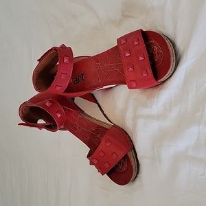 ART wedges Size 10 GUC leather studded velcro open toe sandals Euro Size 41